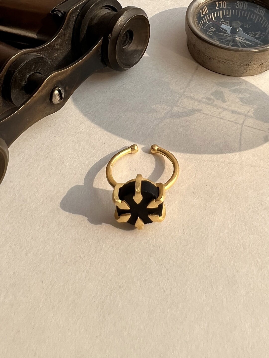 

Amaltaas Gold-Plated & Black Onyx-Studded Adjustable Finger Ring