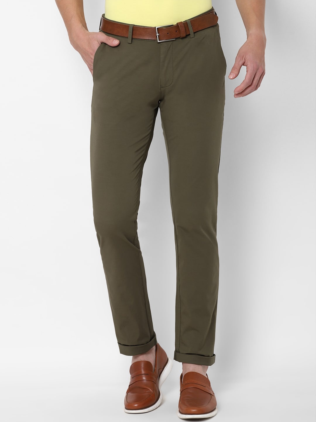 

Allen Solly Men Olive Green Slim Fit Trousers