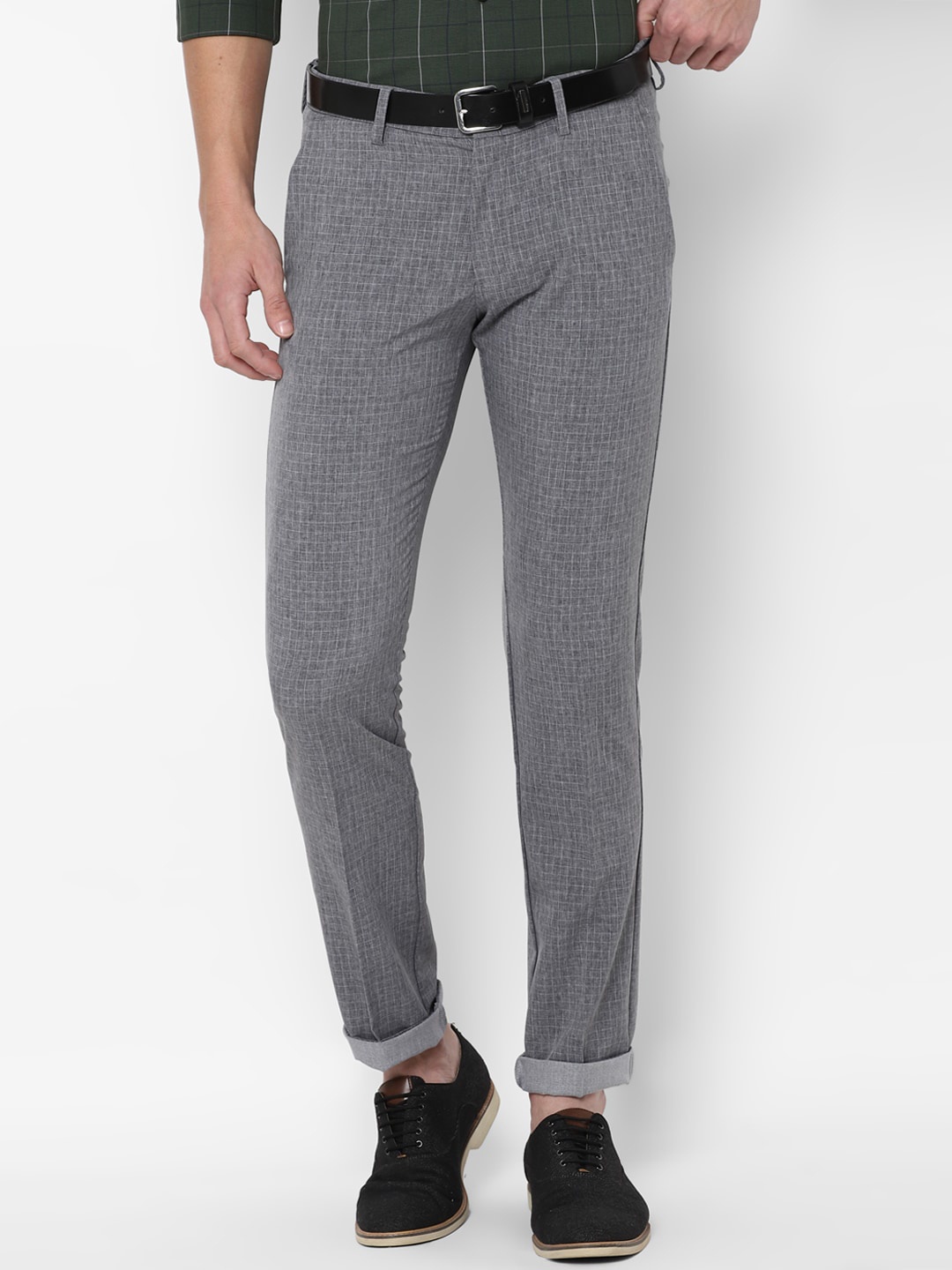 

Allen Solly Men Grey Checks Slim Fit Trousers