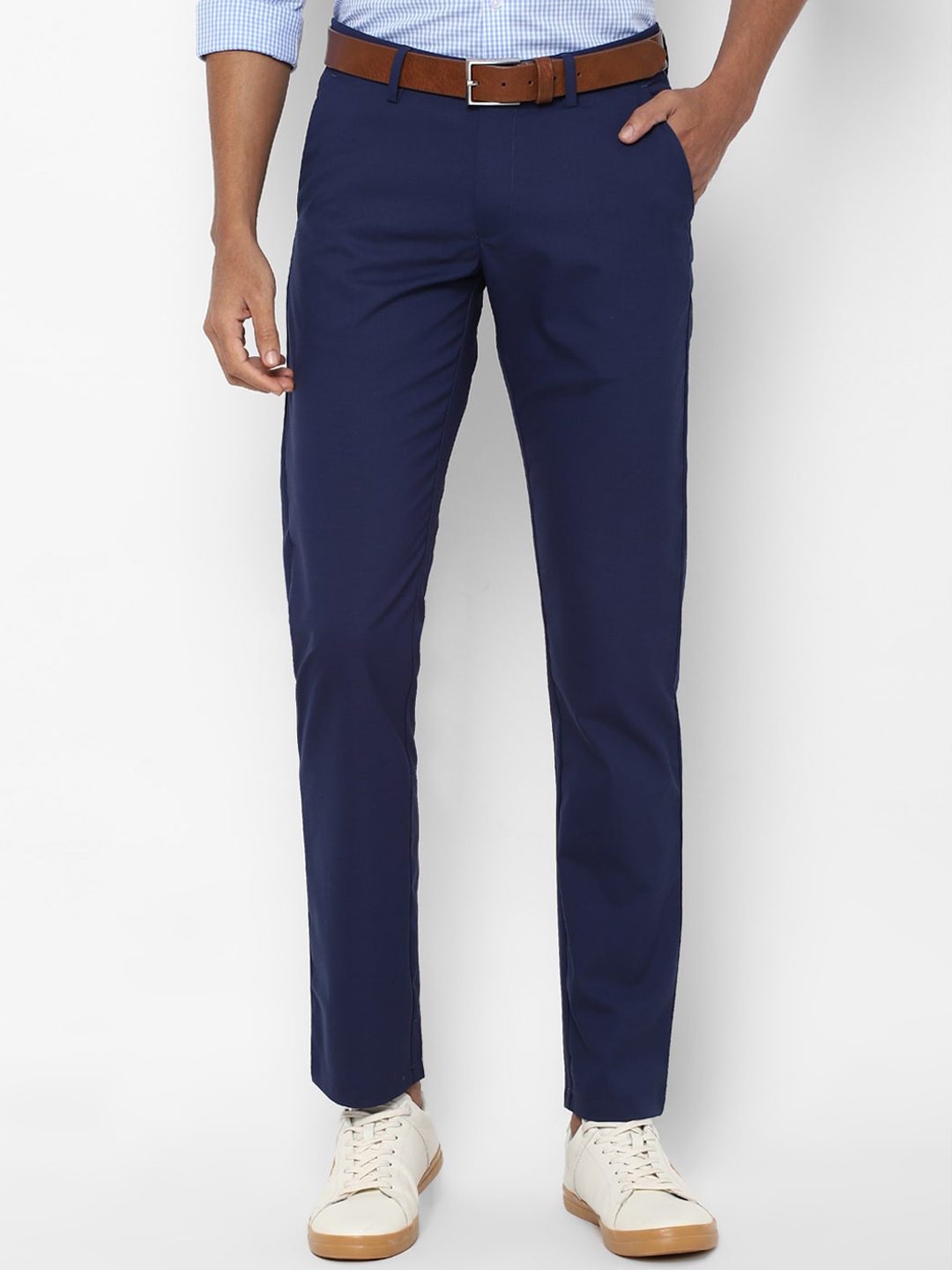 

Allen Solly Men Navy Blue Solid Slim Fit Trousers
