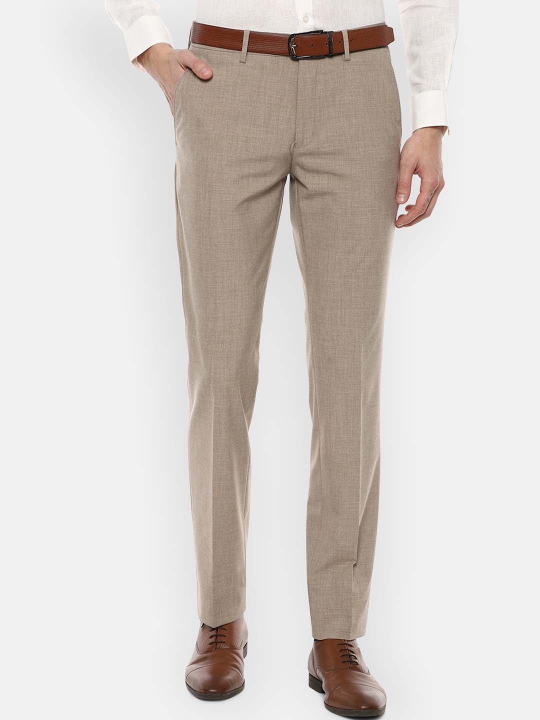 

Louis Philippe Men Beige Textured Slim Fit Trousers