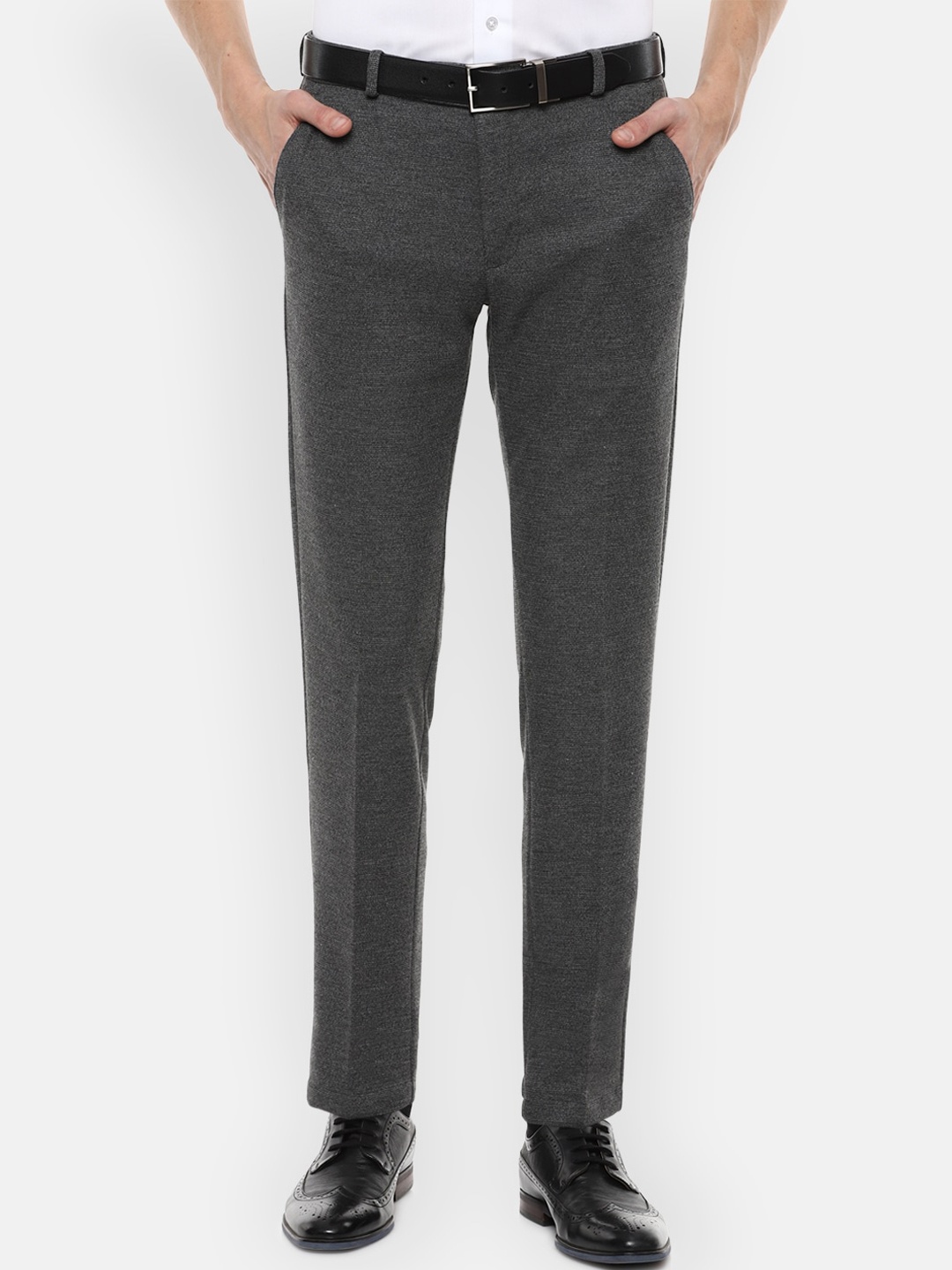 

Louis Philippe Permapress Men Grey Melange Solid Regular Fit Formal Trousers