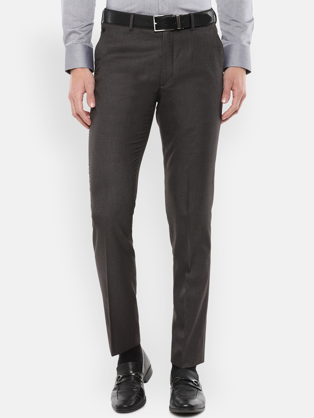 

Louis Philippe Men Grey Textured Slim Fit Trousers