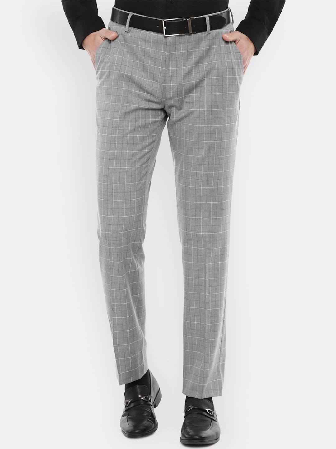 

Louis Philippe Permapress Men Grey Checked Regular Fit Formal Trousers