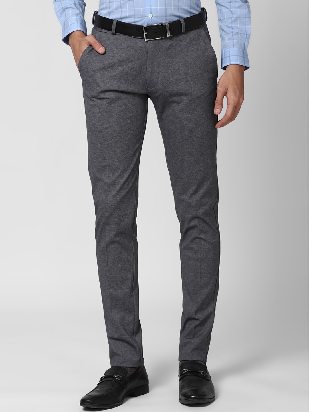 

Peter England Elite Men Grey Textured Slim Fit Formal Trousers