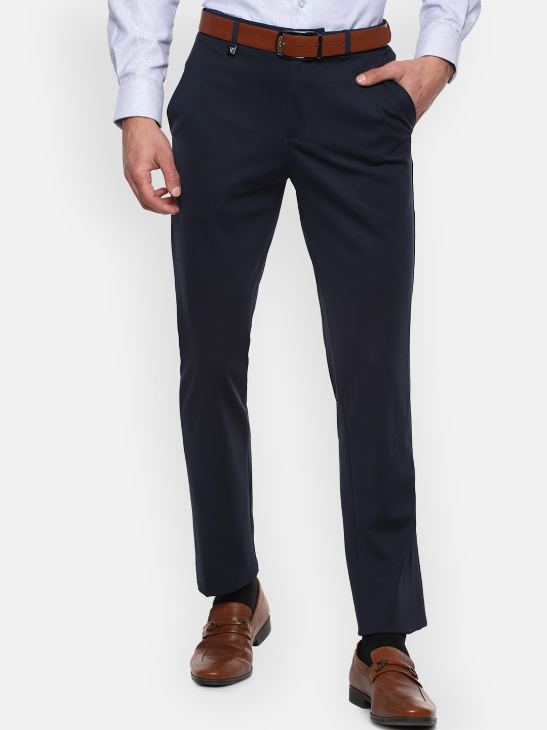 

V Dot Men Navy Blue Solid Skinny Fit Trousers