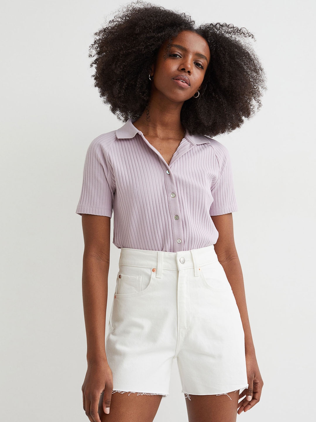 

H&M Women White Solid High Waist Denim Shorts