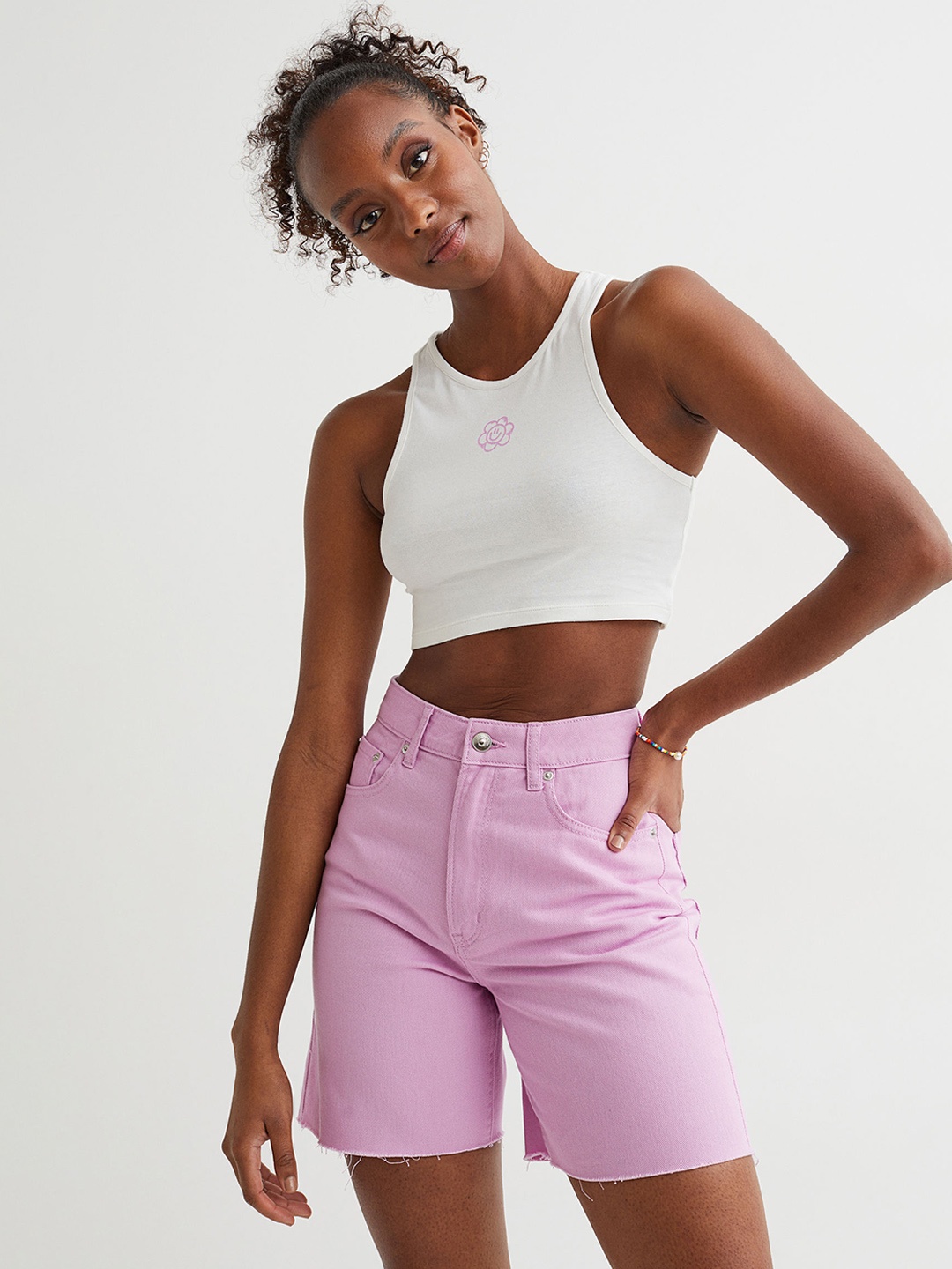 

H&M Women Pink Twill Bermuda Shorts