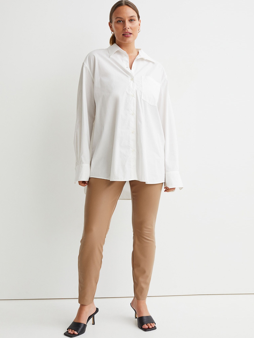 

H&M Women Beige Solid Imitation Leather Leggings