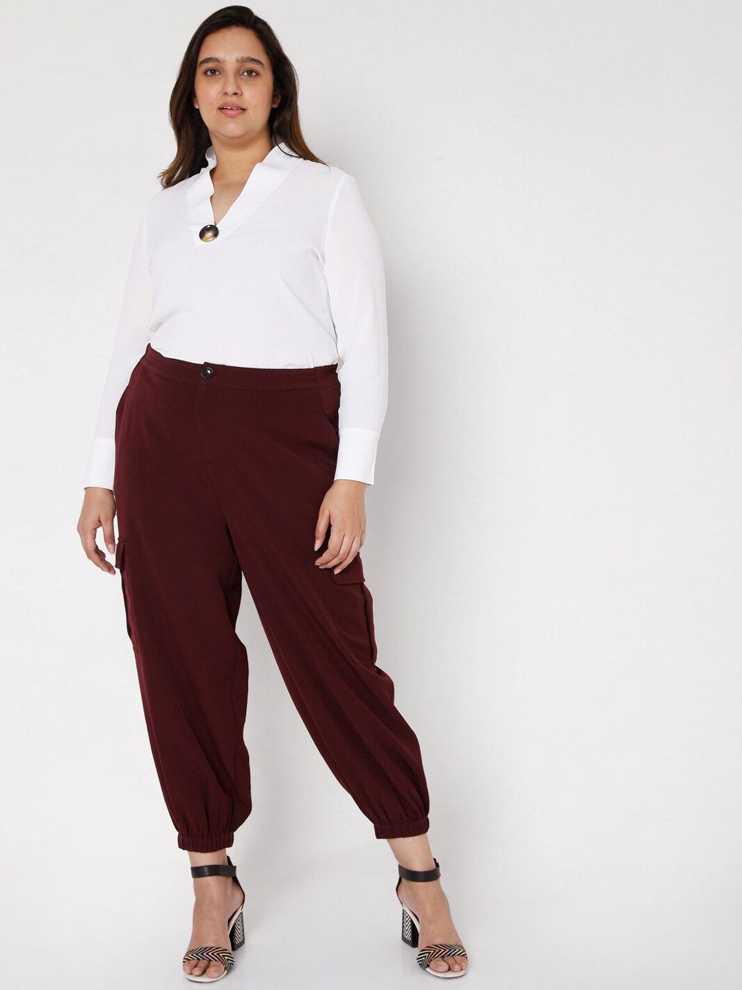 

VERO MODA CURVE Women Maroon High-Rise Joggers Trousers
