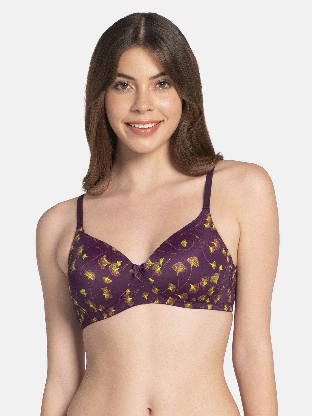 

Amante Floral Print Padded Wirefree Smooth Charm T-Shirt Bra BRA10606, Brown