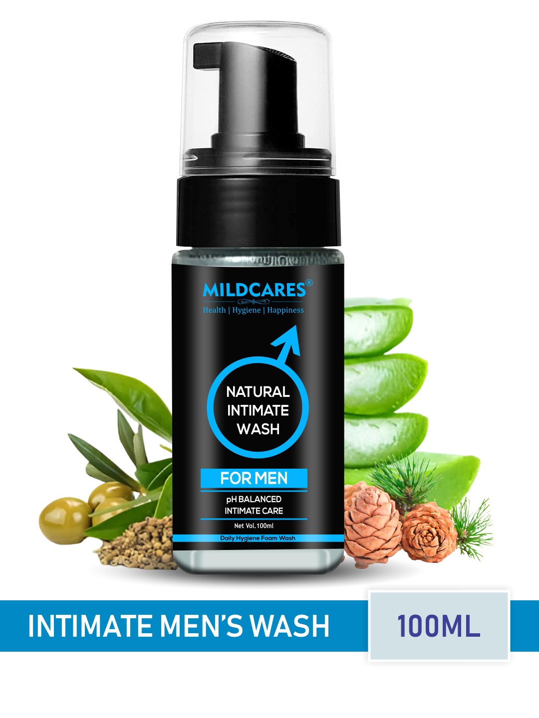 

MILDCARES Men pH Balanced Intimate Wash with Tea Tree Oil & Aloe Vera Extract - 100 ml, Black