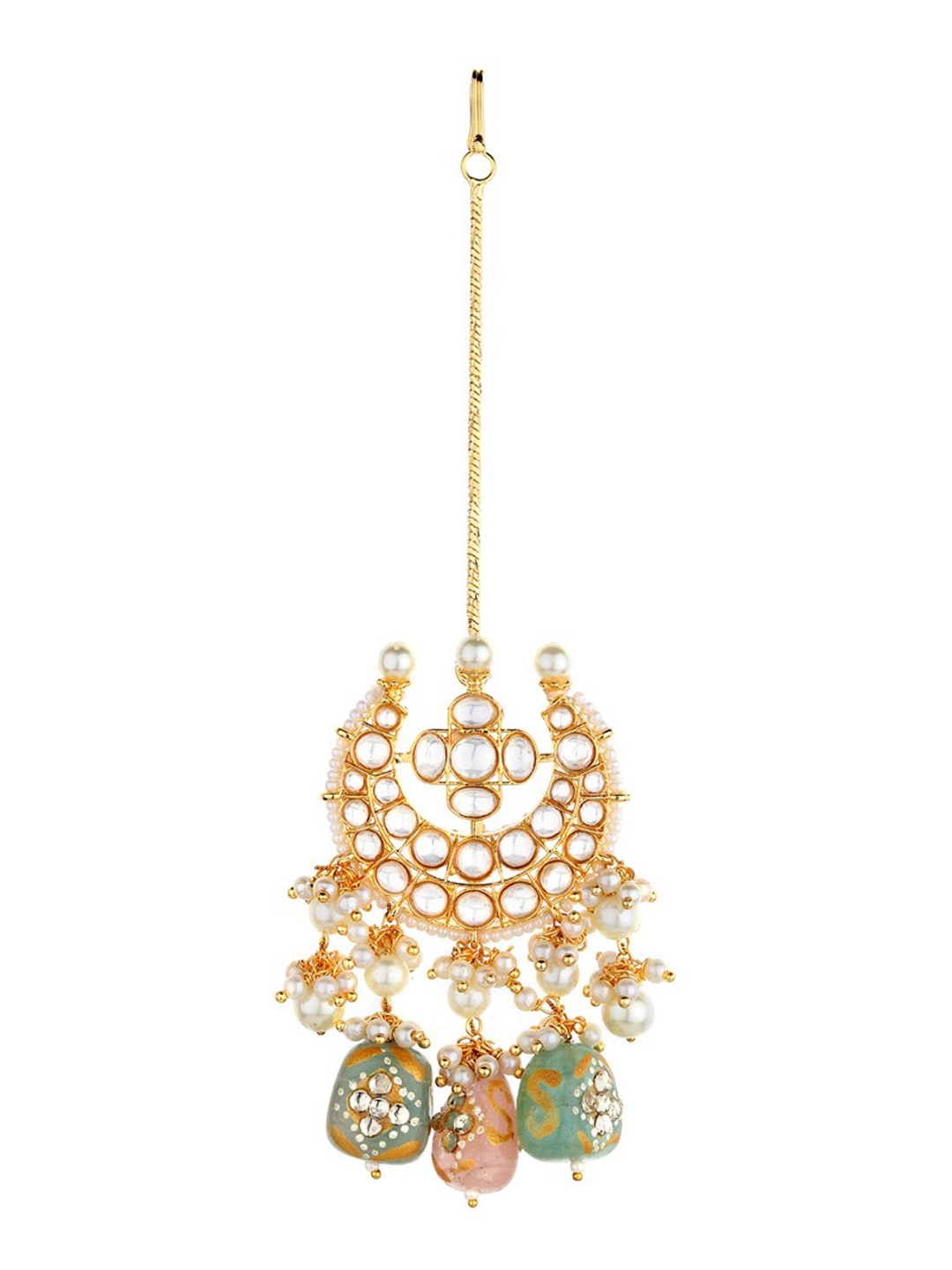 

Runjhun Gold-Plated & White Kundan-Studded Runjhun Royal Semi Precious Polki Style Maangtika