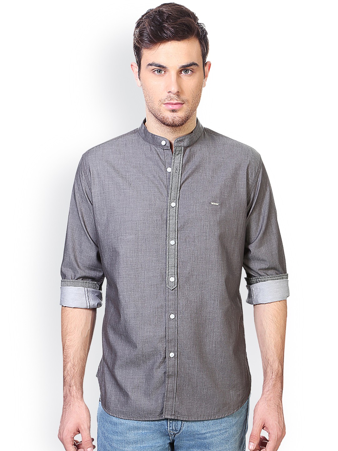

V Dot by Van Heusen Men Grey Slim Fit Solid Casual Shirt