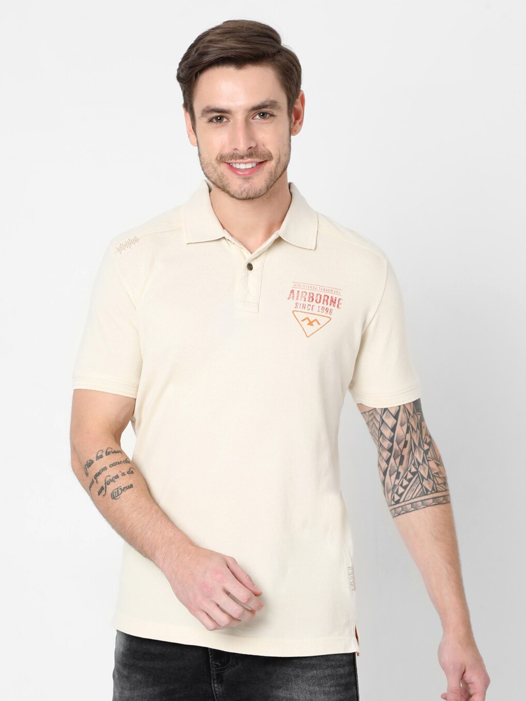 

Mufti Men Beige Polo Collar Slim Fit T-shirt