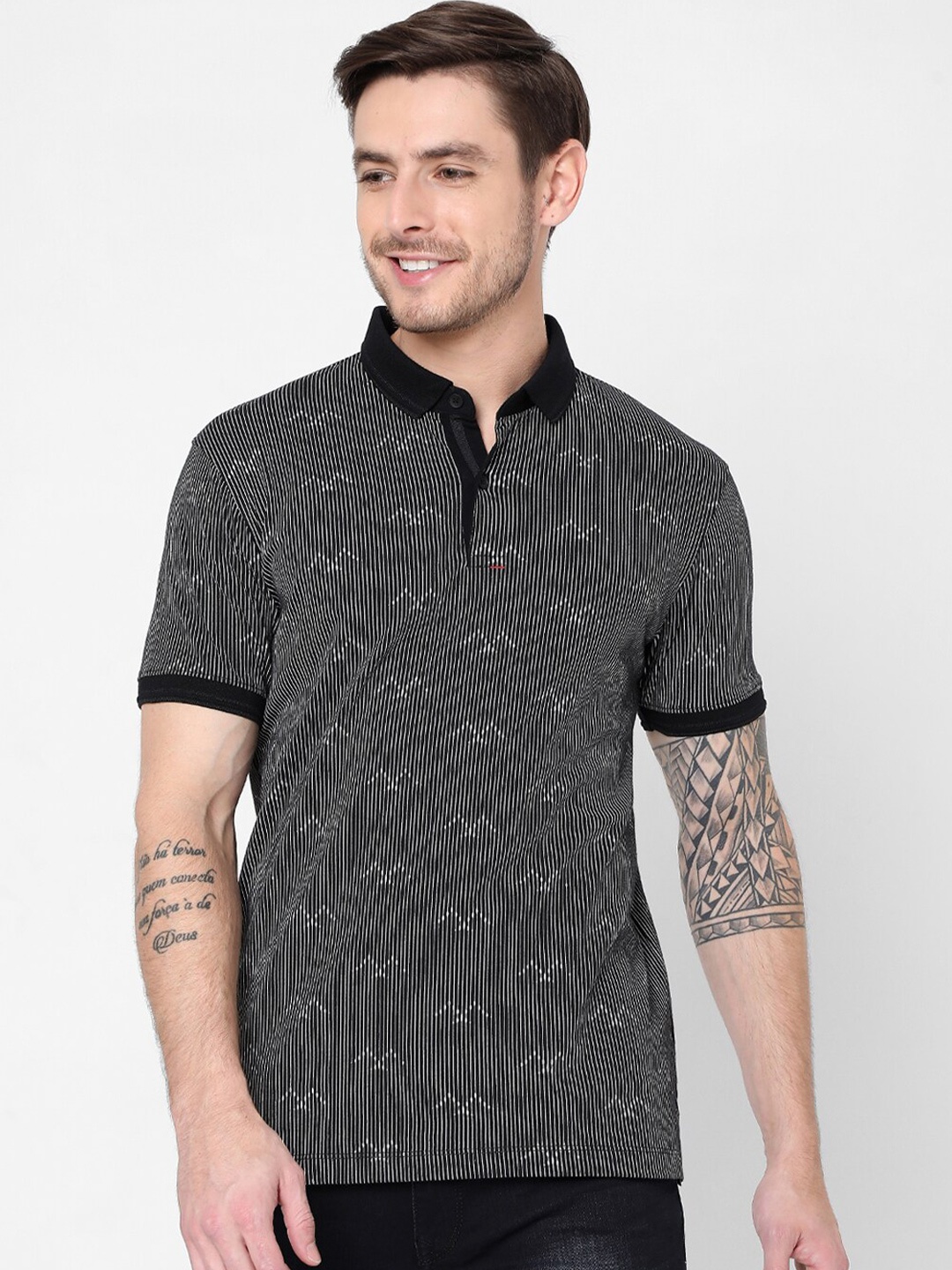 

Mufti Men Black Polo Collar Slim Fit Pure Cotton T-shirt