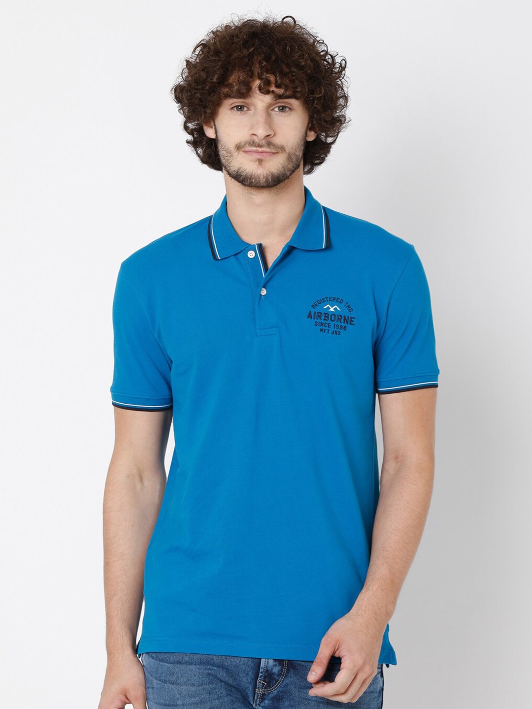 

Mufti Men Blue Polo Collar Slim Fit Pure Cotton T-shirt