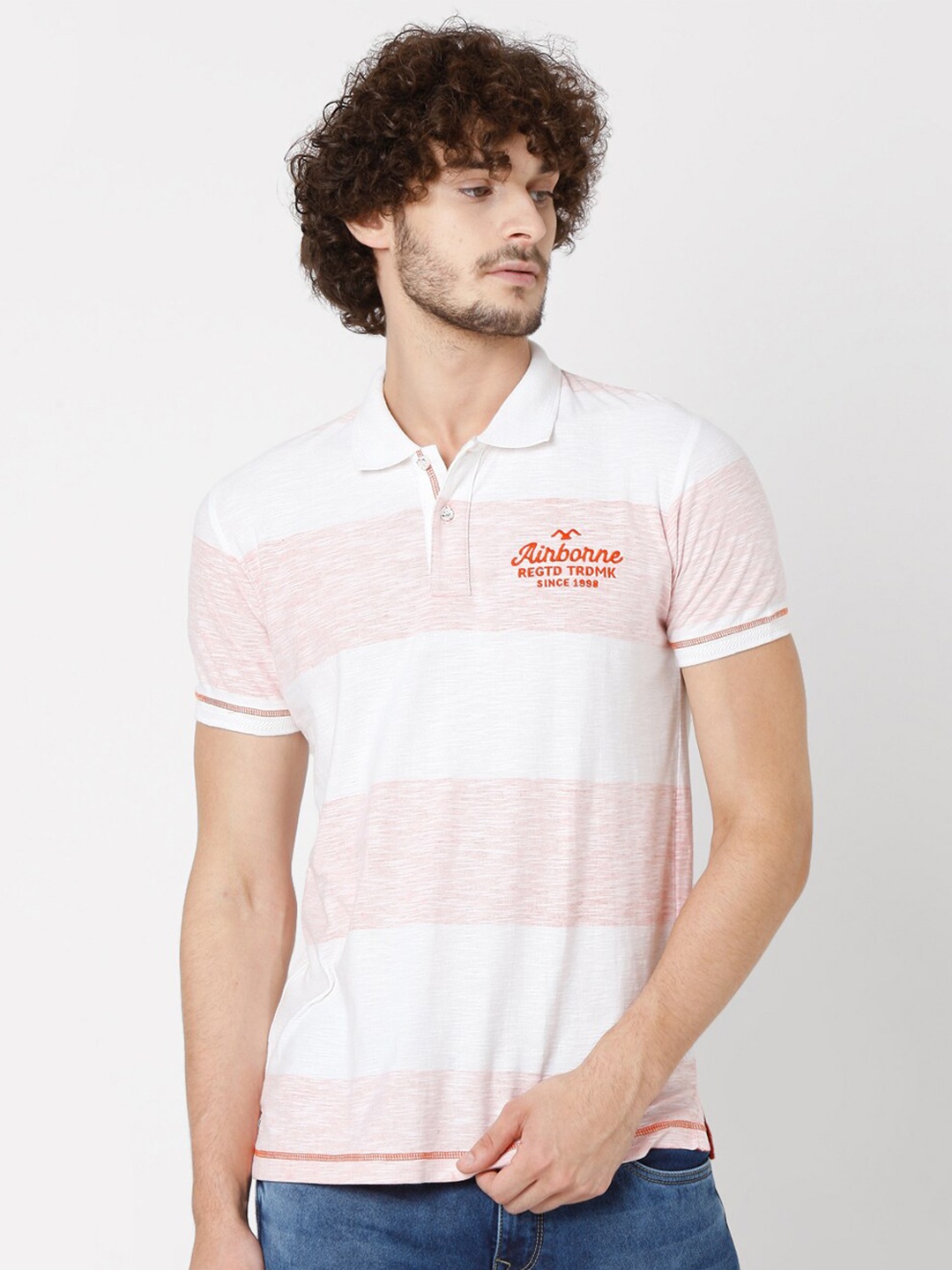 

Mufti Men White Striped Polo Collar Slim Fit T-shirt