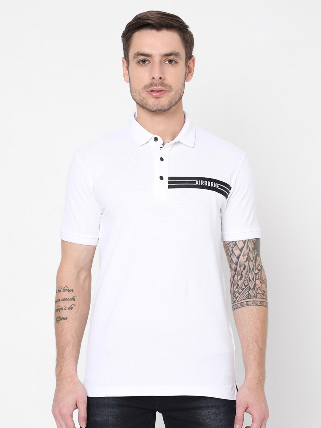

Mufti Men White Polo Collar Slim Fit Pure Cotton T-shirt