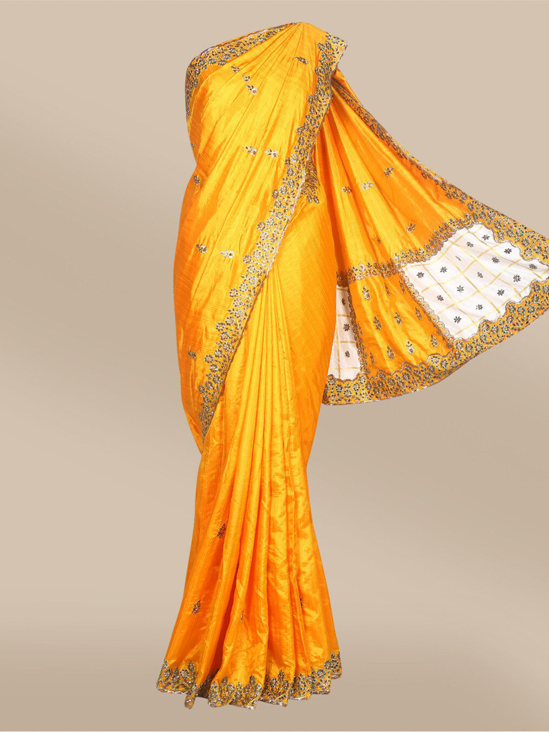 

The Chennai Silks Orange & White Floral Embellished Fusion Bhagalpuri Saree