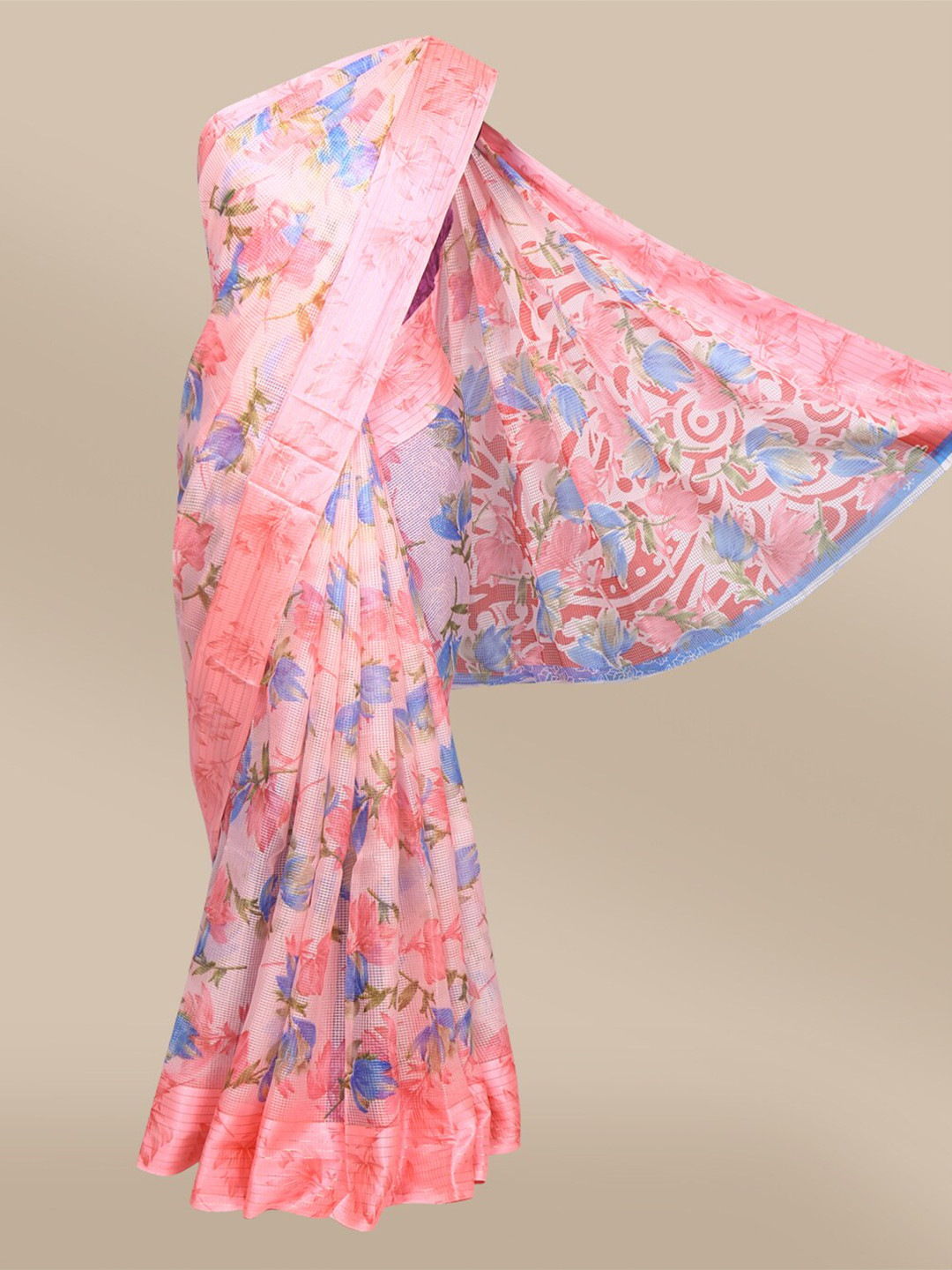

The Chennai Silks Pink & Blue Floral Fusion Saree