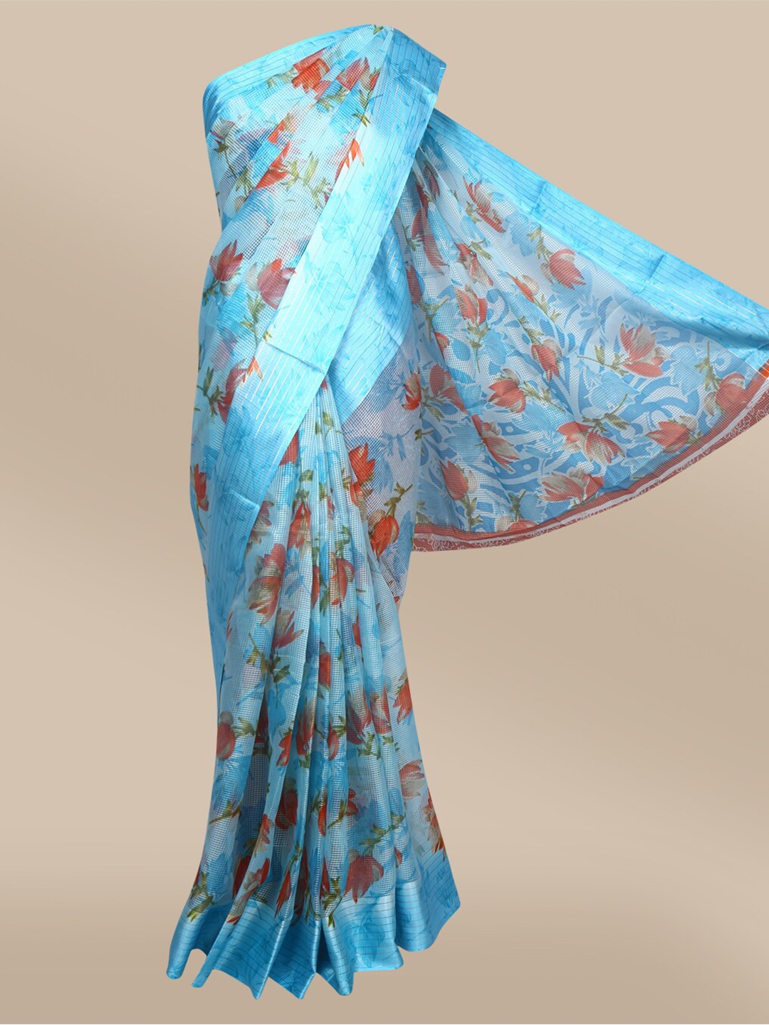 

The Chennai Silks Blue & Red Floral Printed Saree