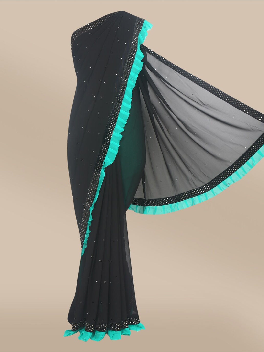 

The Chennai Silks Black & Blue Embellished Saree