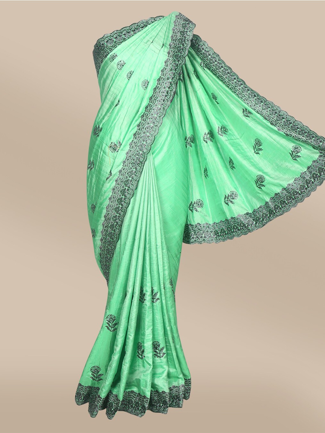 

The Chennai Silks Green & Grey Ethnic Motifs Embroidered Bhagalpuri Saree