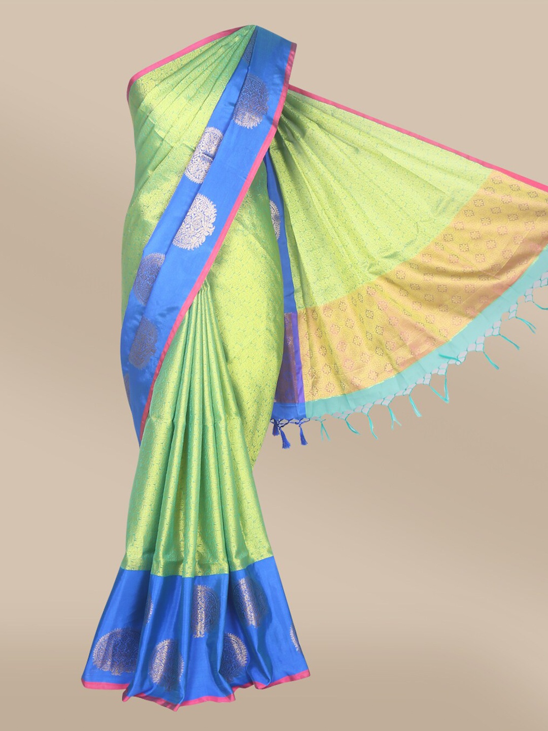 

The Chennai Silks Green & Blue Woven Design Zari Organza Banarasi Saree