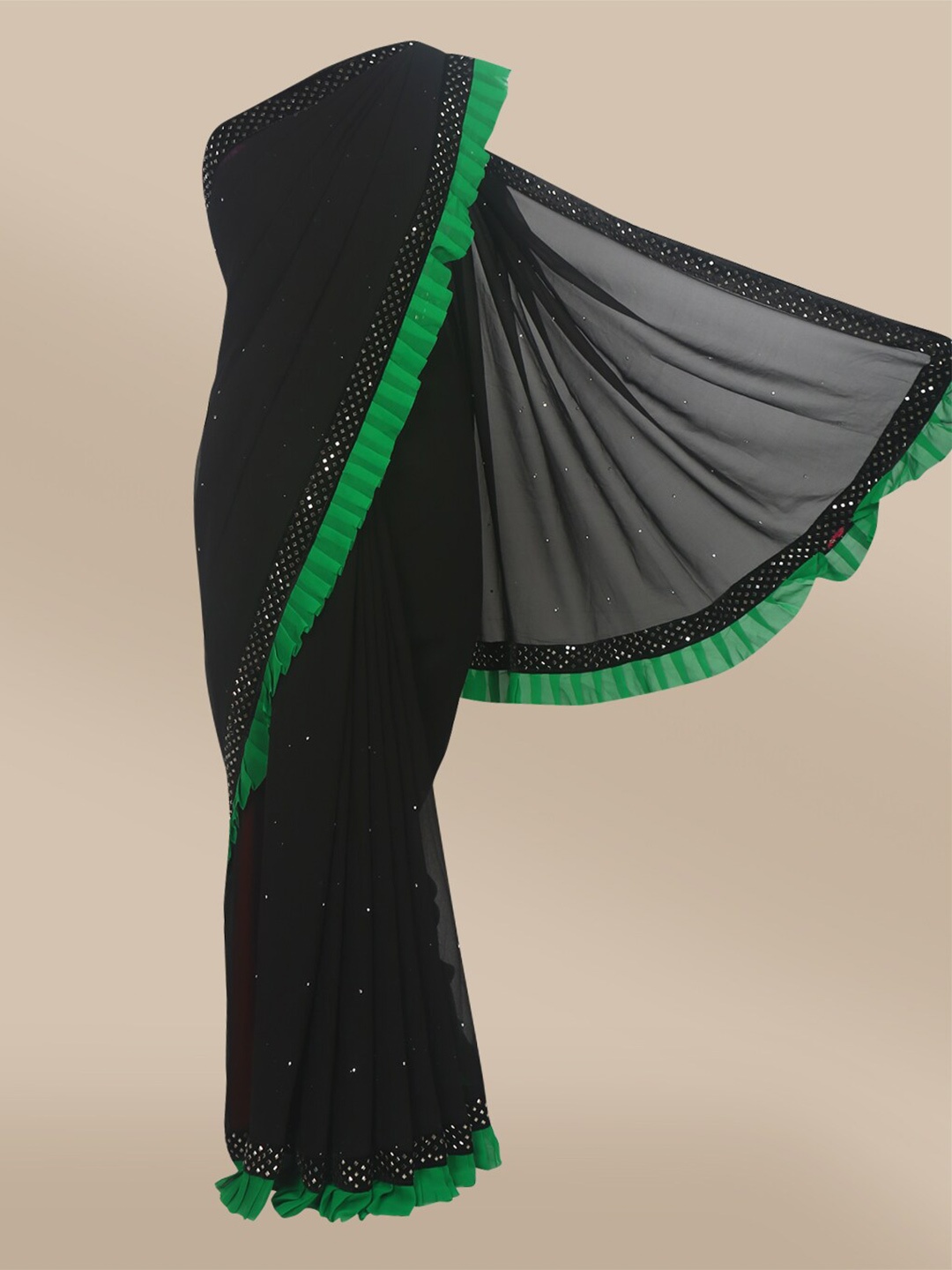 

The Chennai Silks Black & Green Embellished Beads and Stones Saree