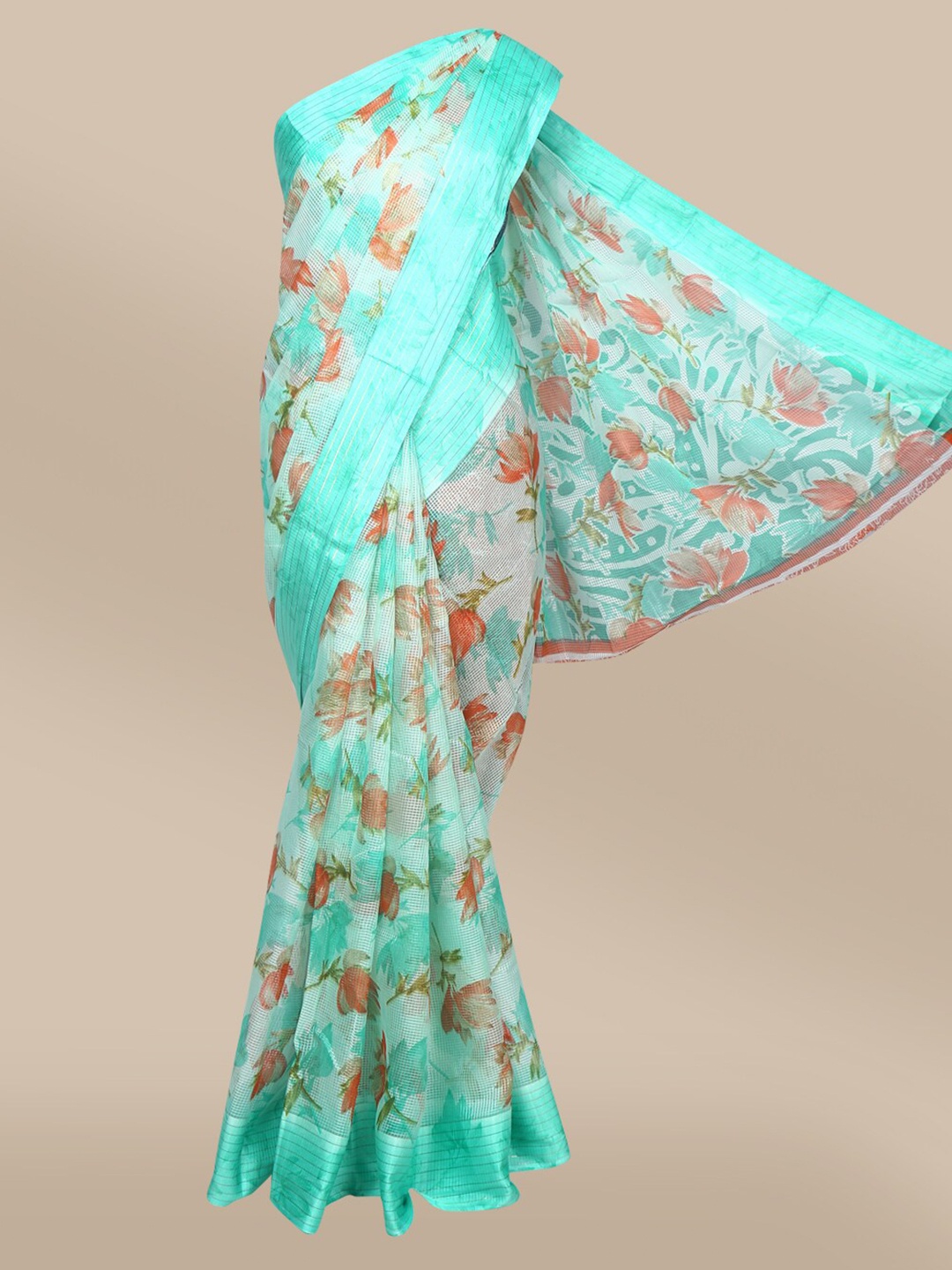 

The Chennai Silks Green & Red Floral Printed Saree