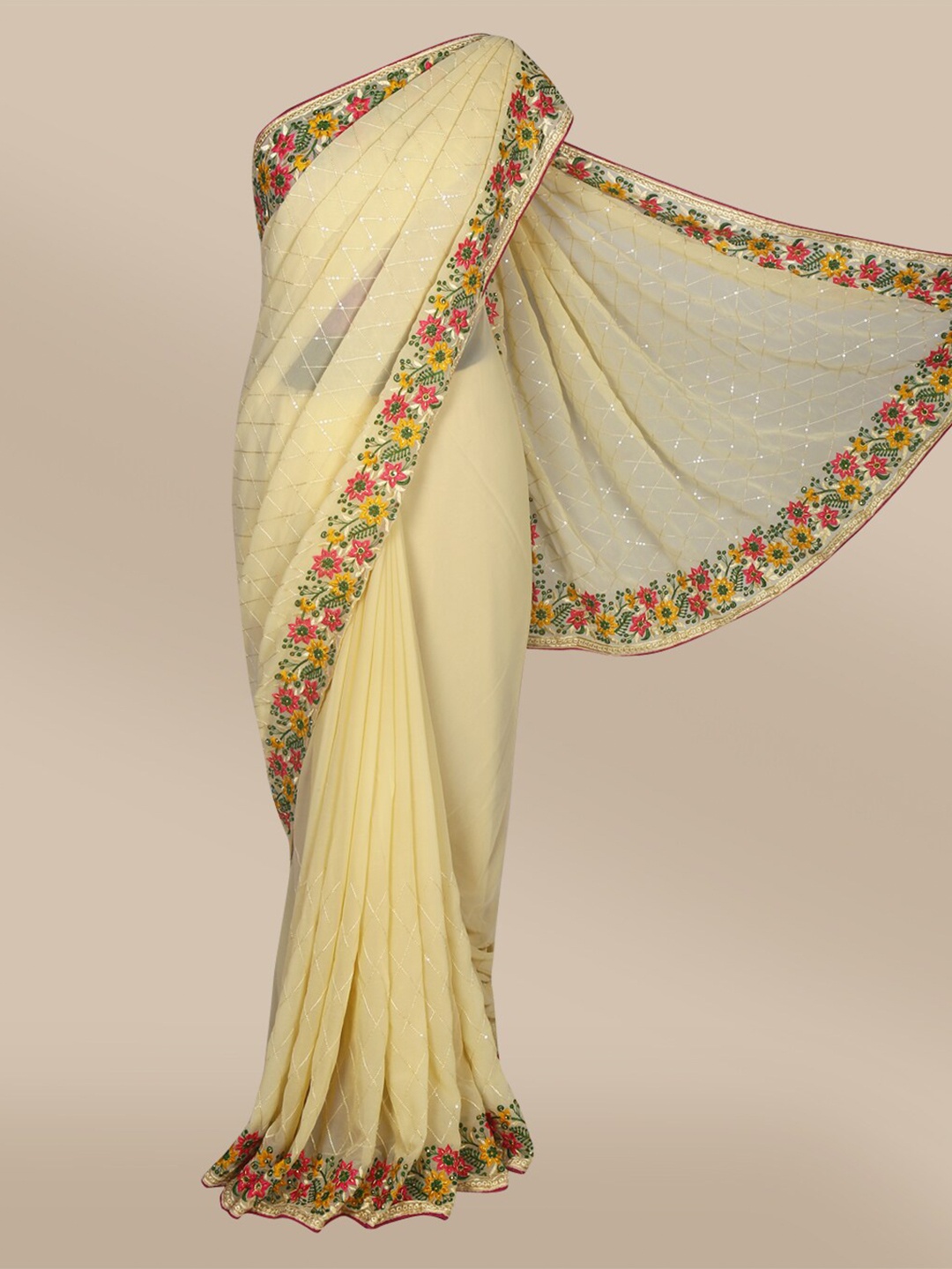 

The Chennai Silks Yellow & Red Embellished Sequinned Saree