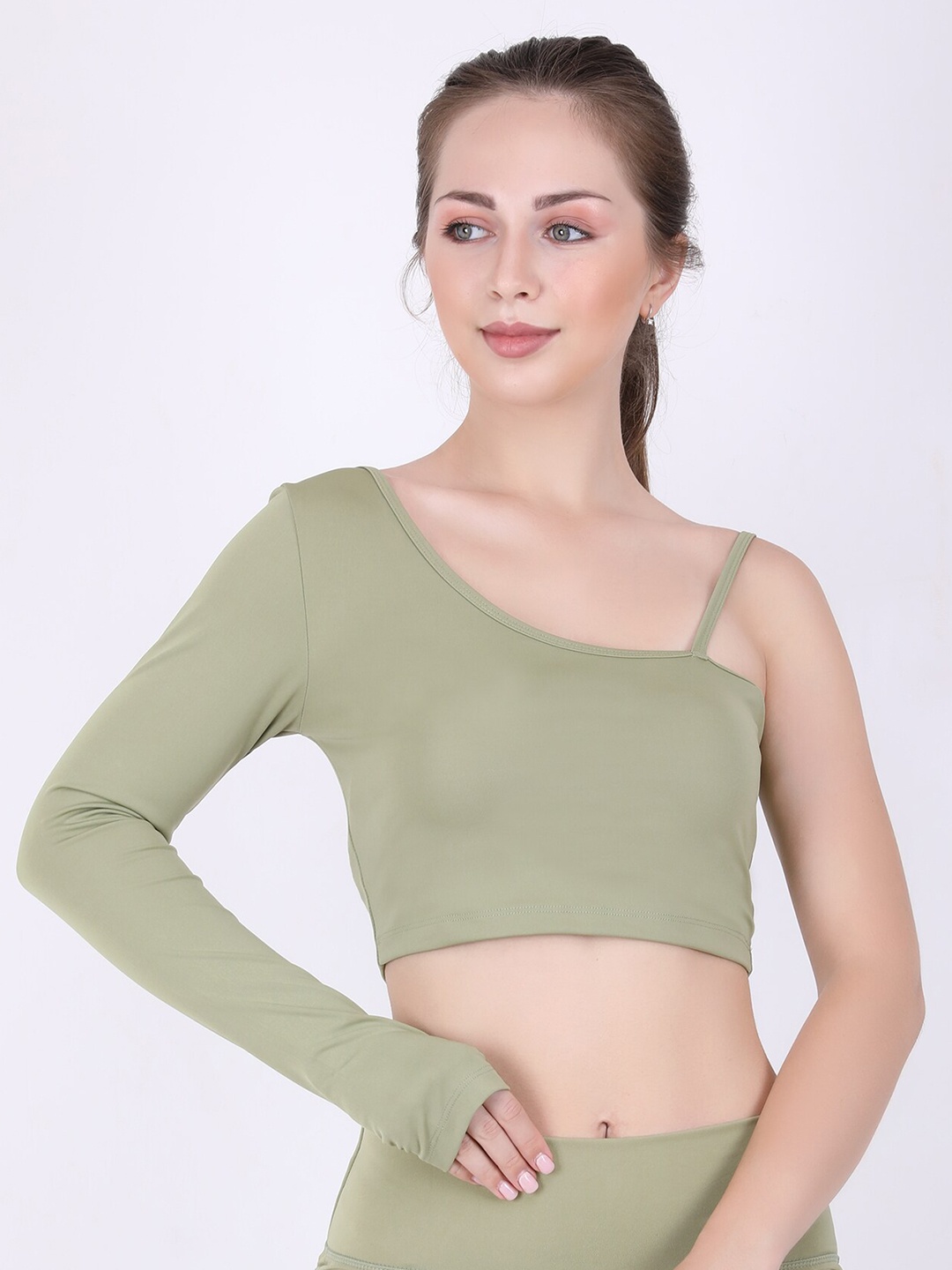 

EVERDION Green One Shoulder Crop Top