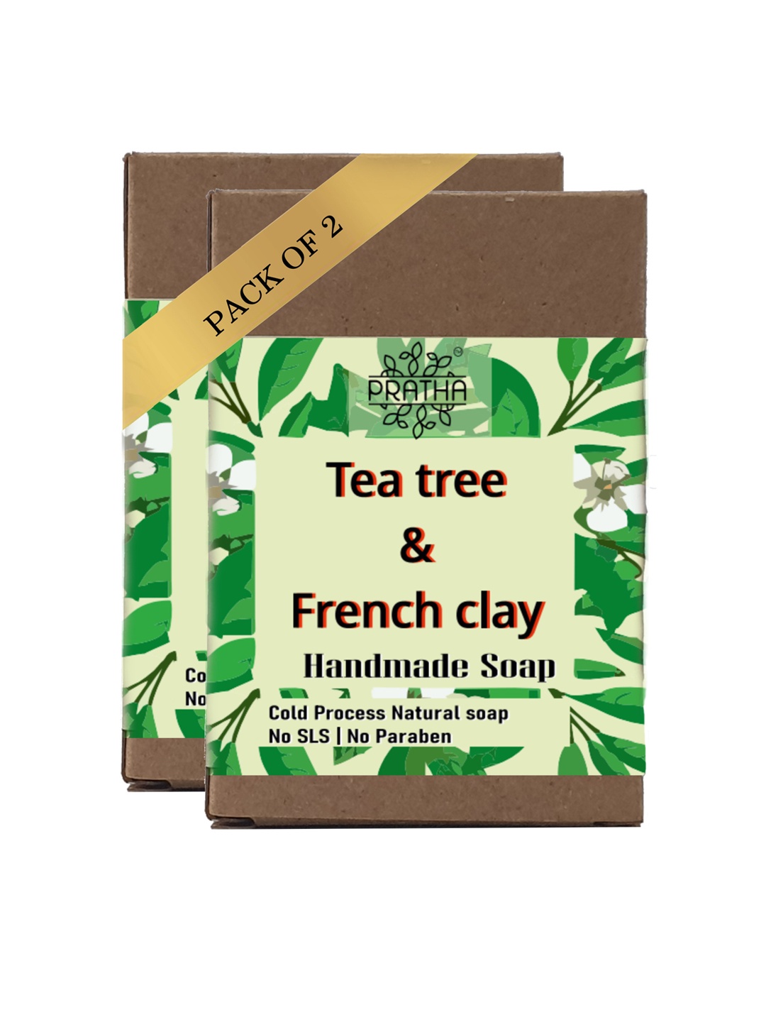 

Pratha Set of 2 Vegan Tea Tree & French Clay Natural Handmade Soaps 100 gm Each, Green