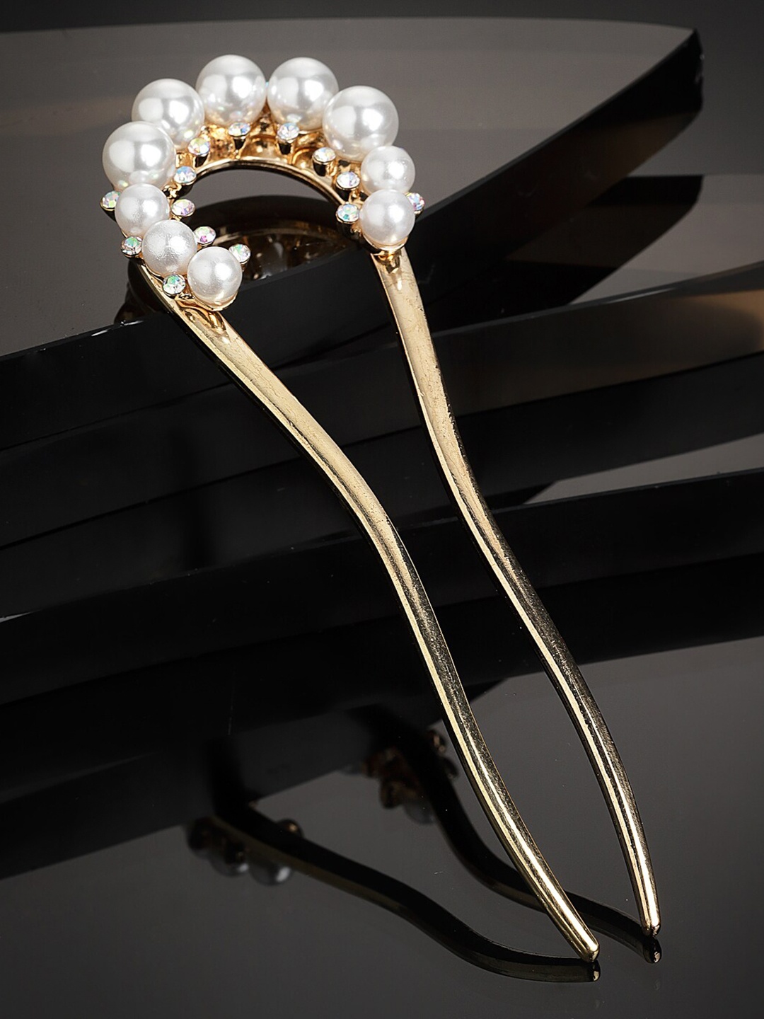 

PANASH Women Gold-Toned & White Embellished Hairstick