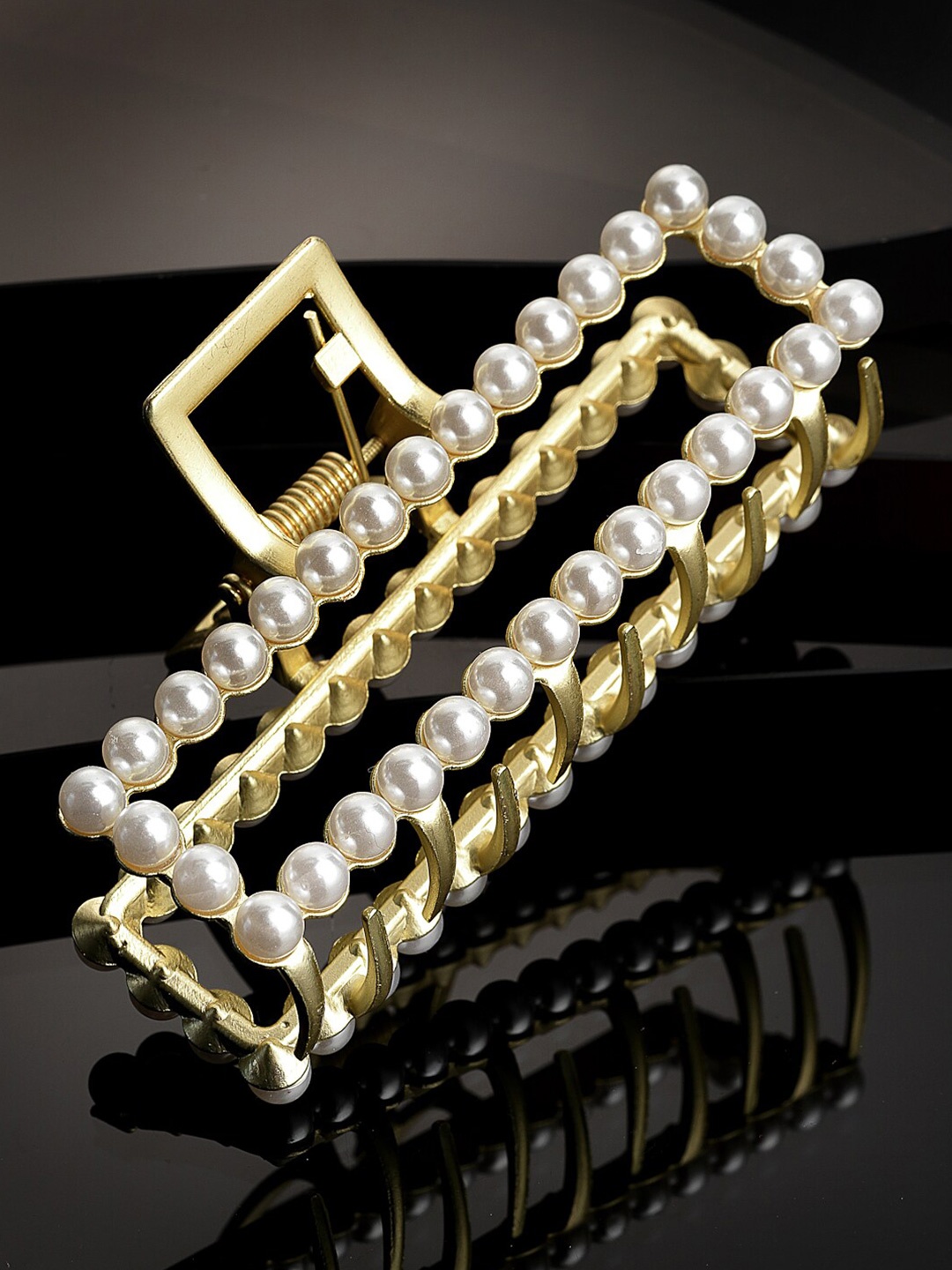 

PANASH Women Gold-Toned & White Pearl Embellished Claw Clip
