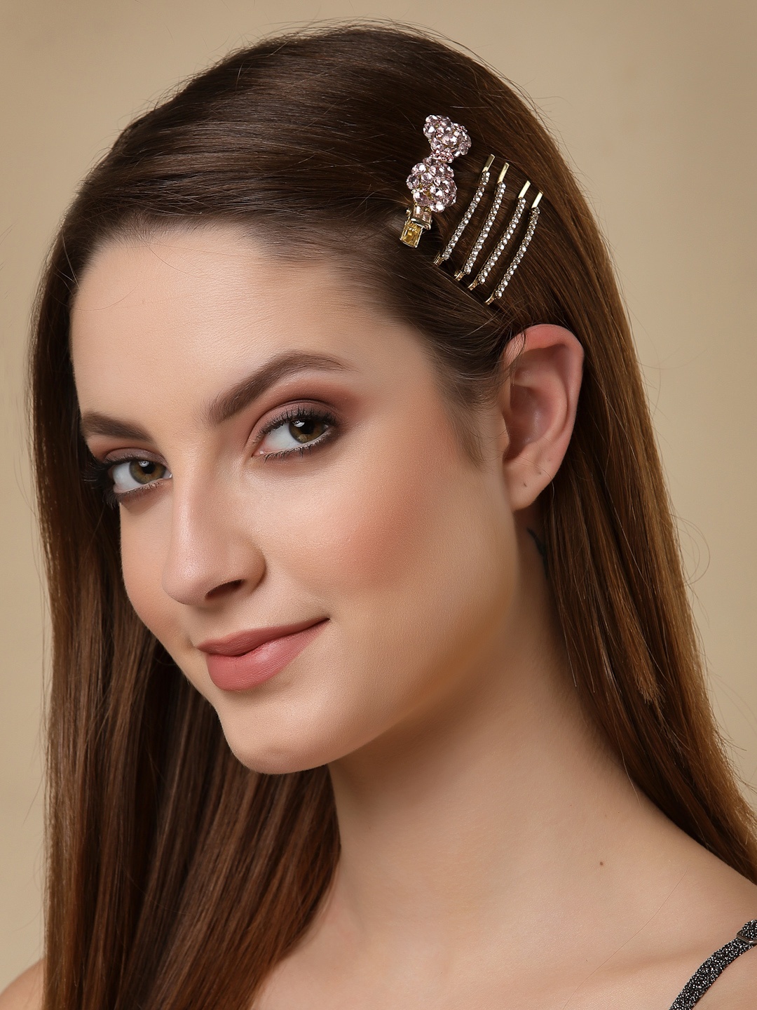 

PANASH Women Gold-Toned & Purple Set of 5 Embellished Alligator Hair Clip