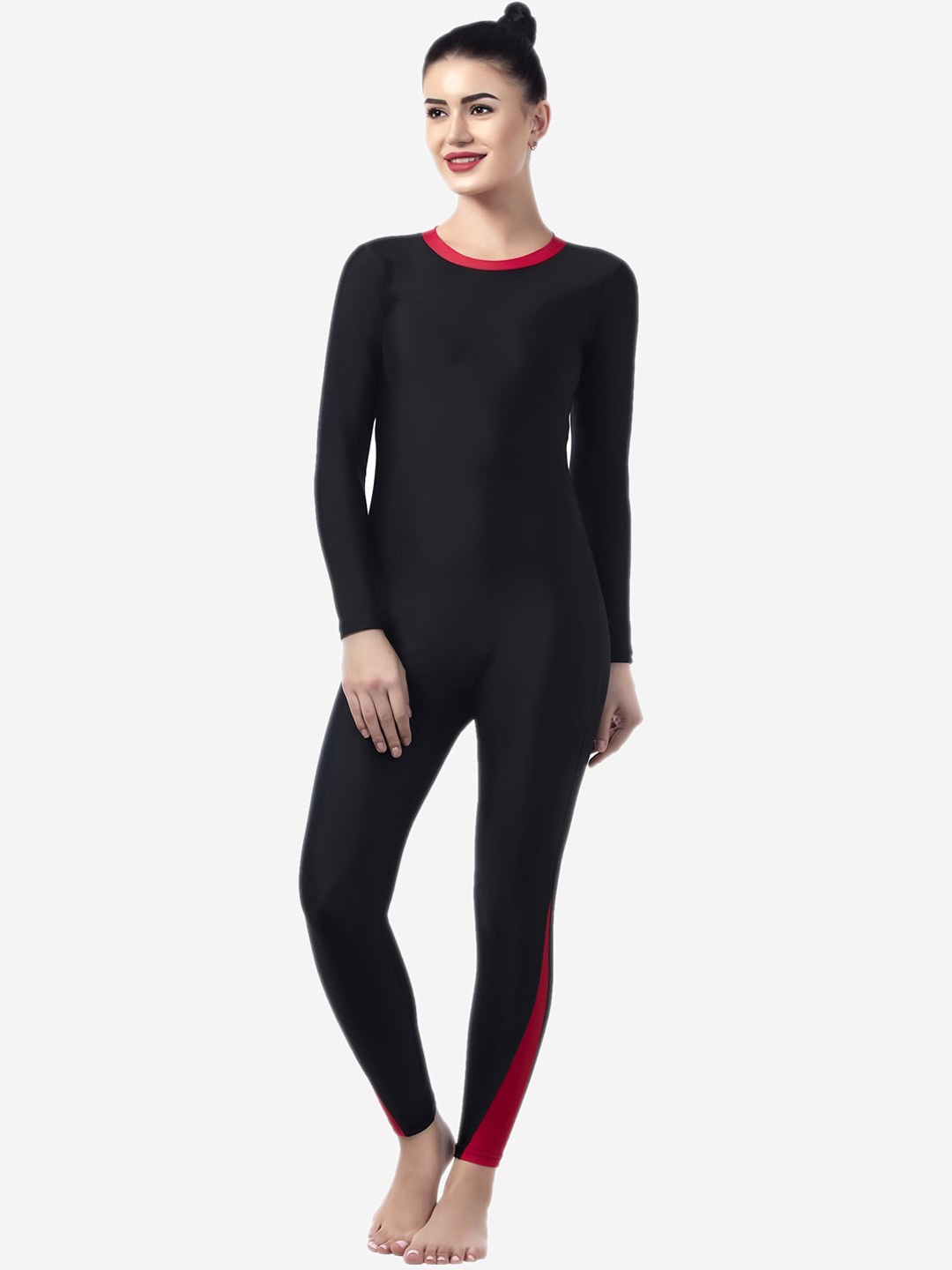 

VELOZ Women Black Solid Swimwear Bodysuit