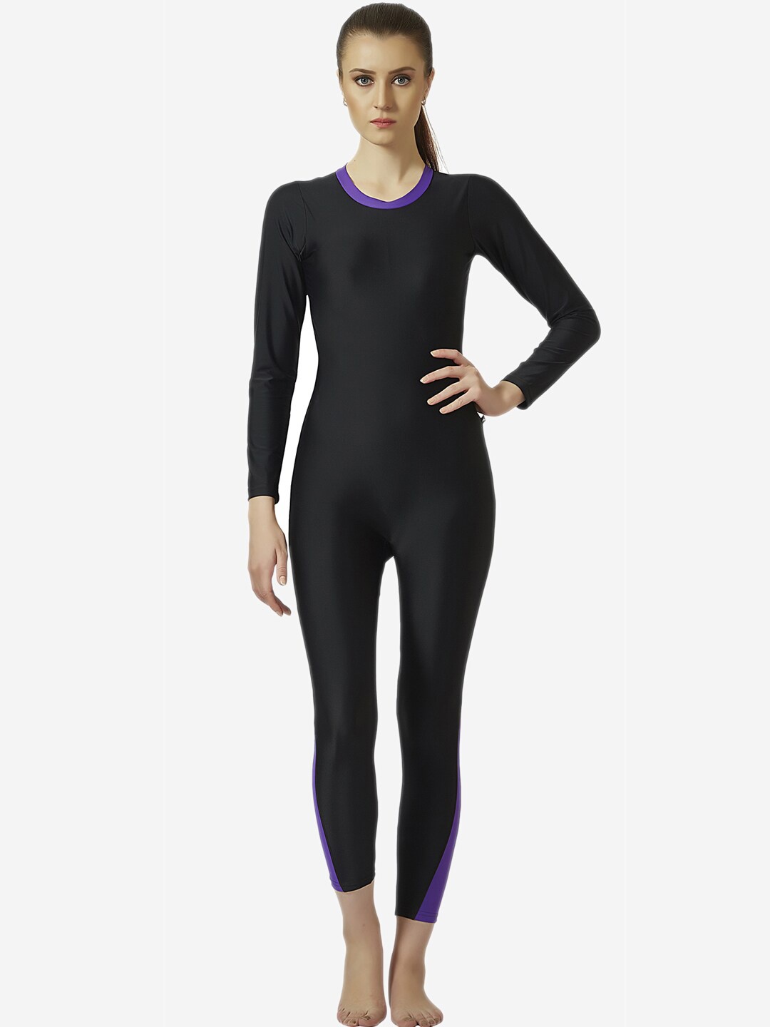 

VELOZ Women Black Solid Swimwear Bodysuit
