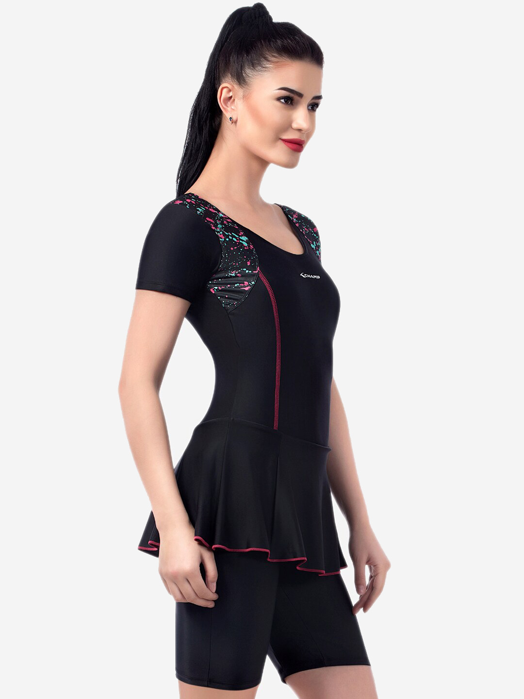 

VELOZ Women Black Printed Swim Frock