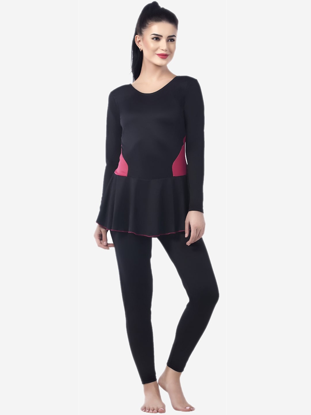 

VELOZ Women Black Printed Swim Frock