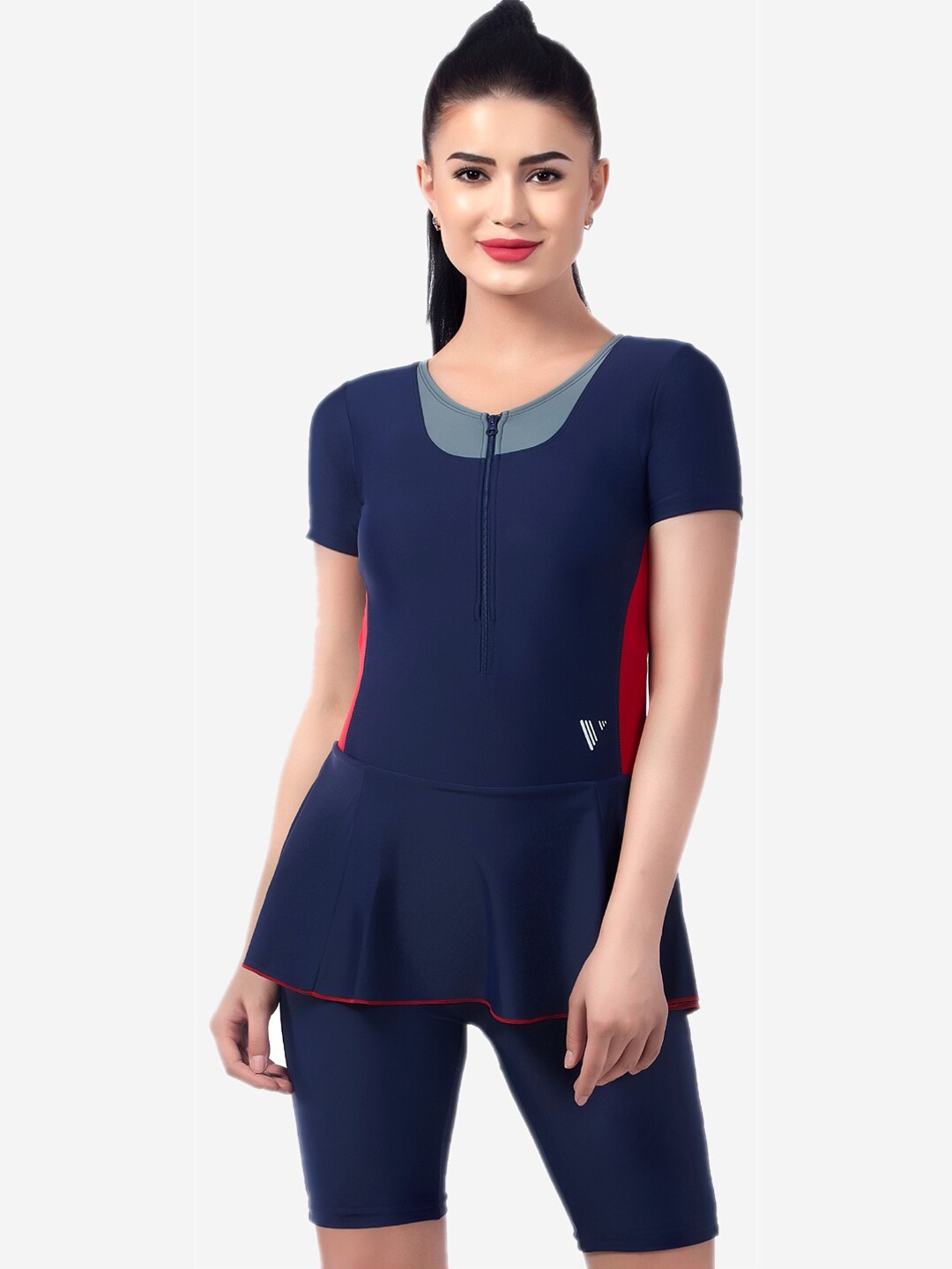 

VELOZ Women Blue Solid Padded Swimming Dress With Attached Shorts