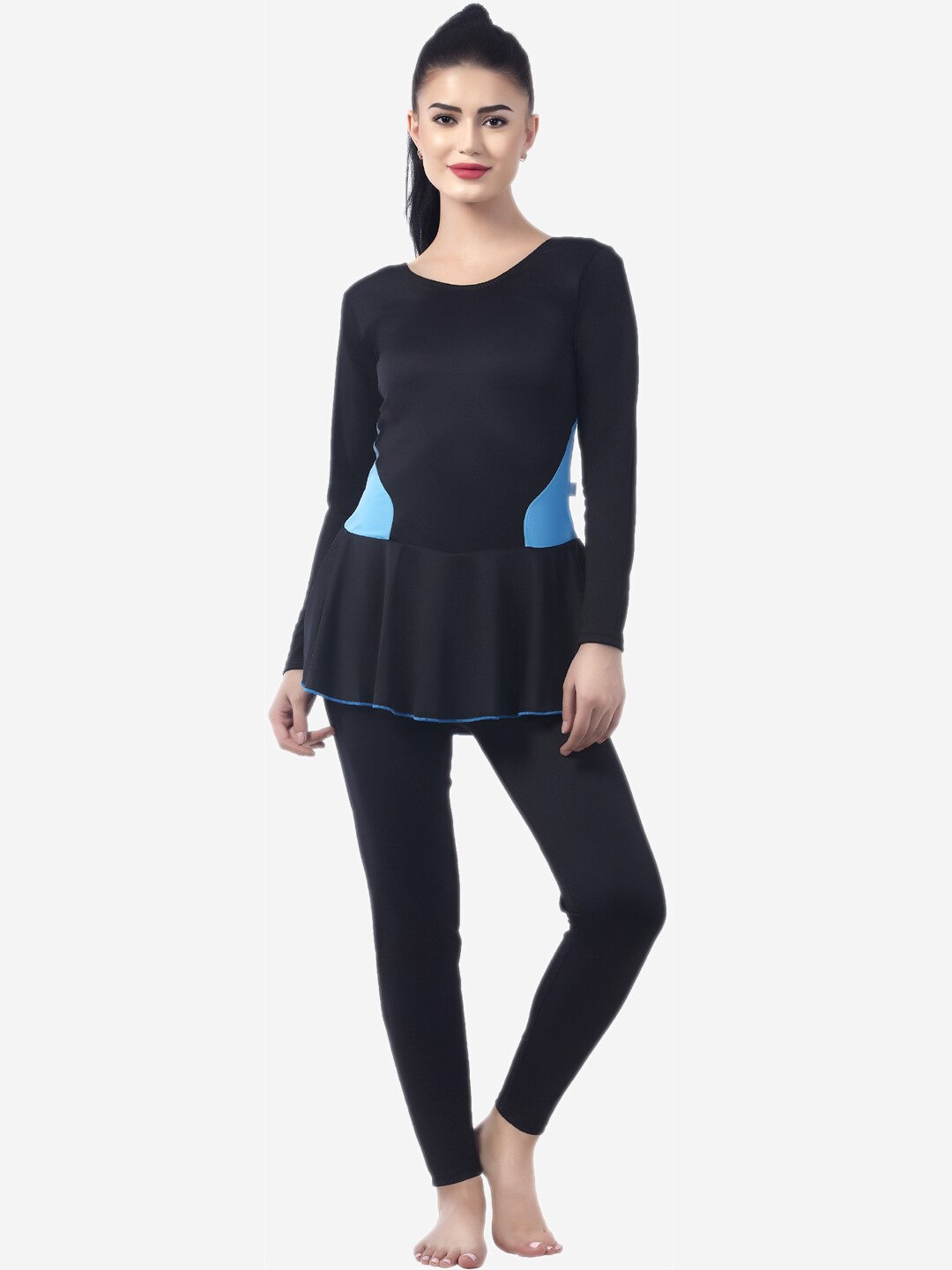 

VELOZ Women Black Solid Swimwear