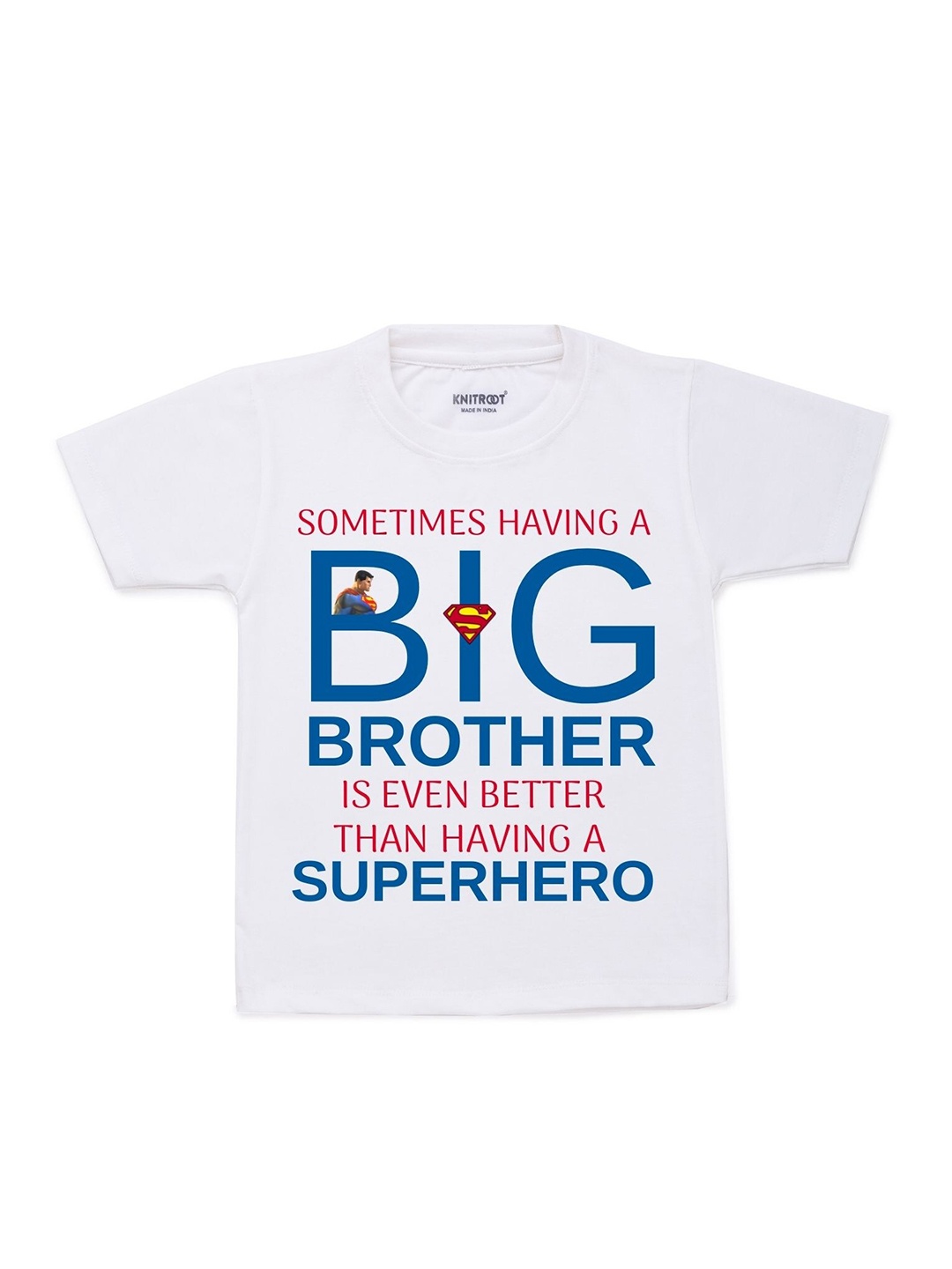 

KNITROOT Kids White Brother Superhero Printed T-shirt