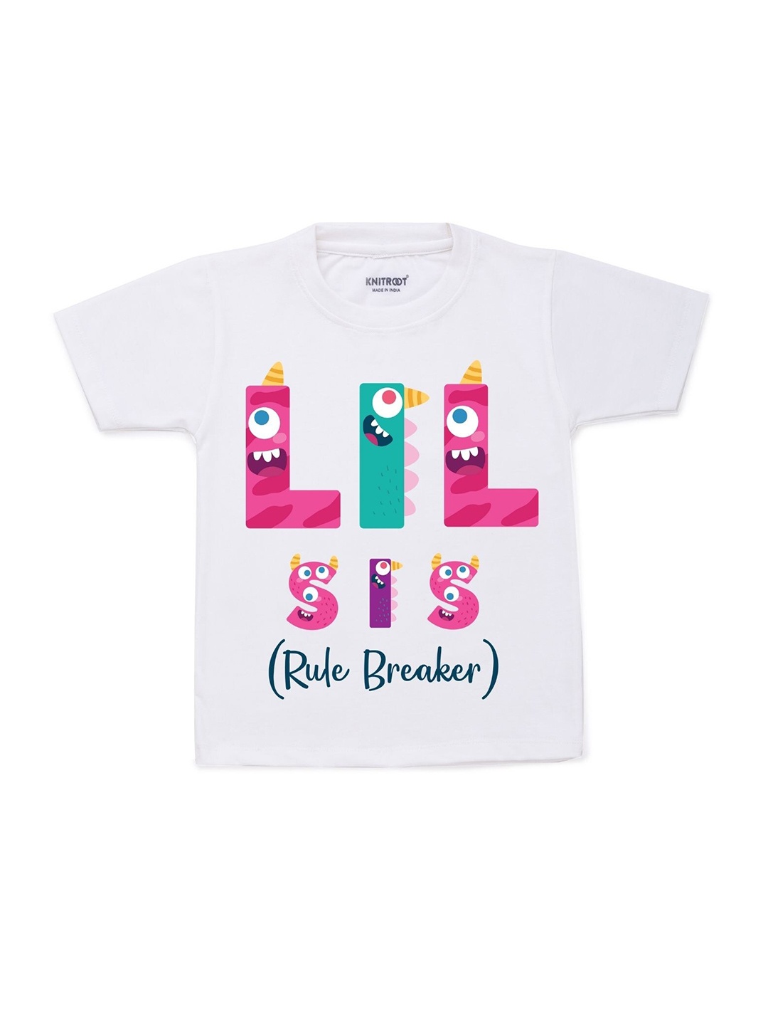 

KNITROOT Kids White & Pink Typography Cotton T-shirt