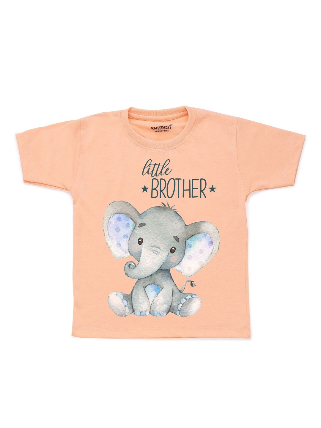 

KNITROOT Kids Peach-Coloured Cotton Printed T-shirt