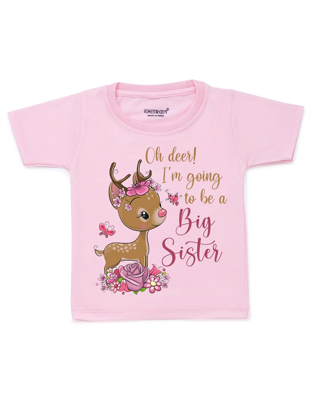 

KNITROOT Kids Pink & Brown Printed Cotton T-shirt