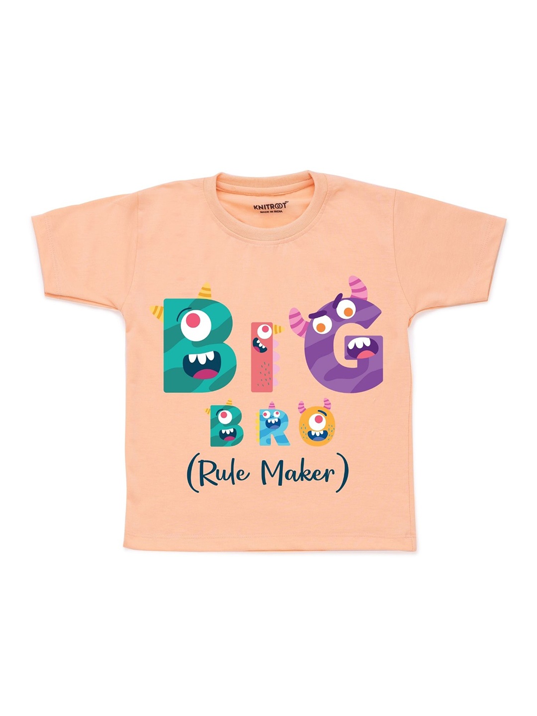 

KNITROOT Kids Peach-Coloured Cotton Printed T-shirt