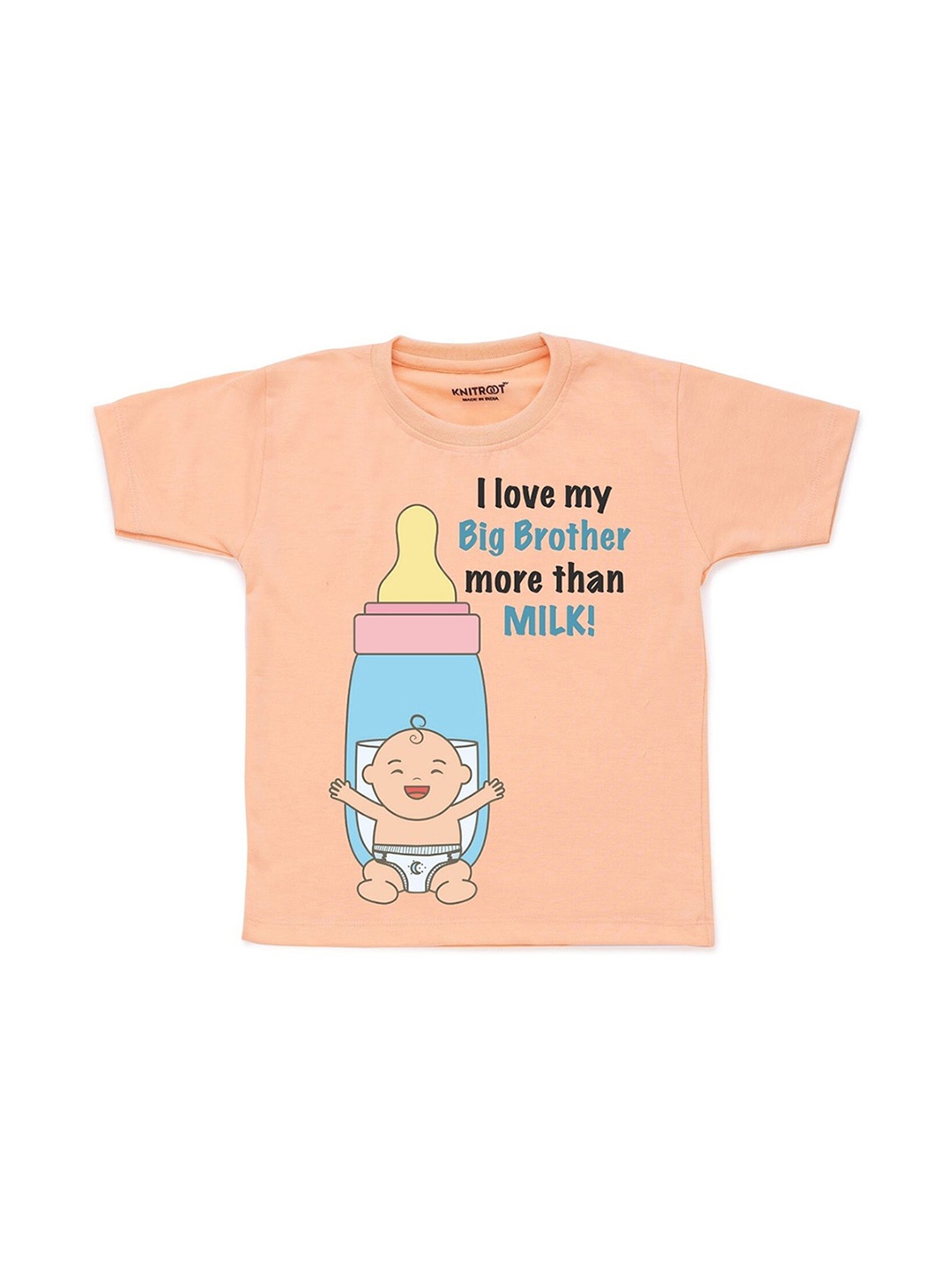 

KNITROOT Kids Peach-Coloured Typography Printed T-shirt