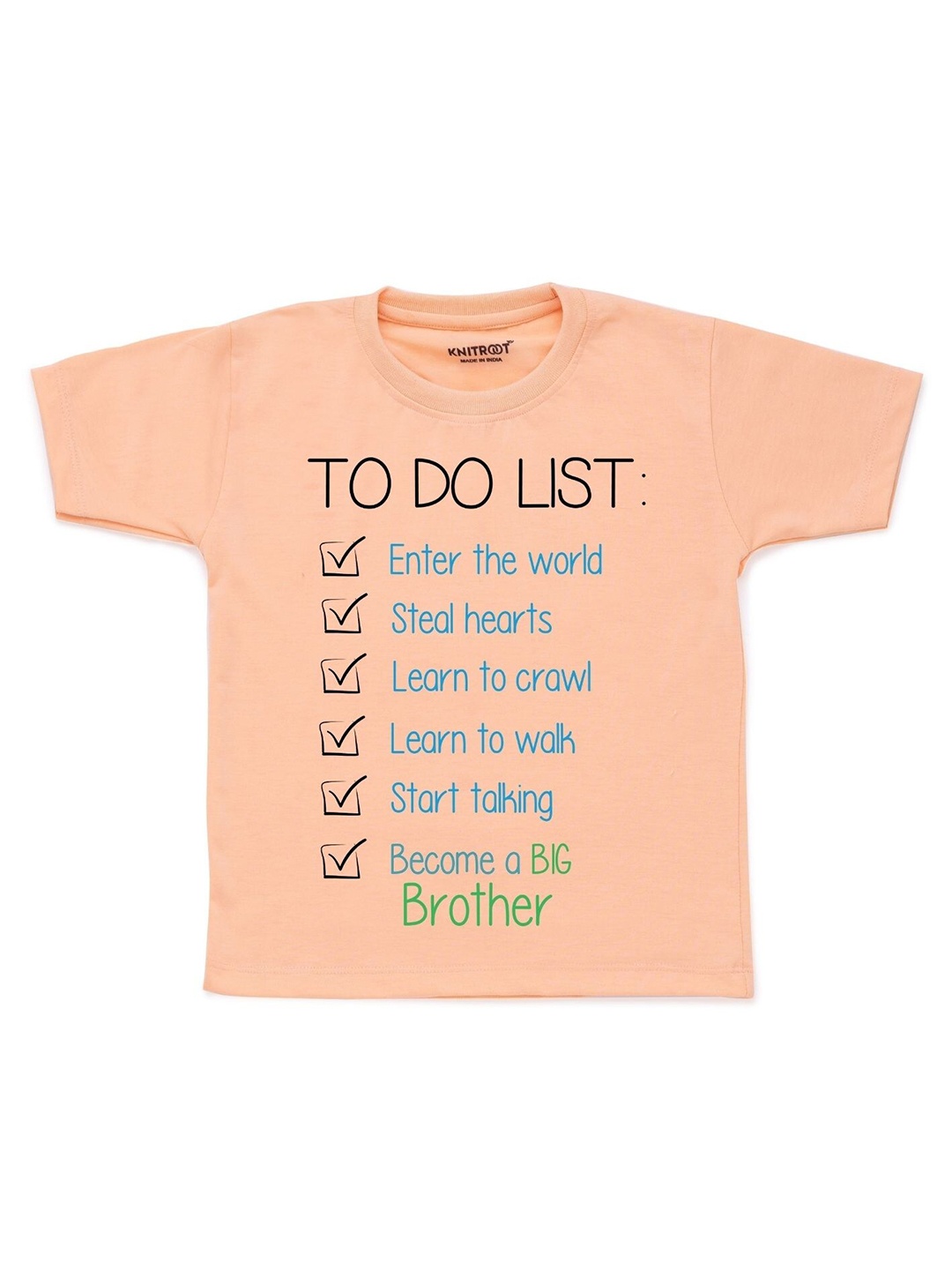 

KNITROOT Kids Peach-Coloured Typography Printed T-shirt
